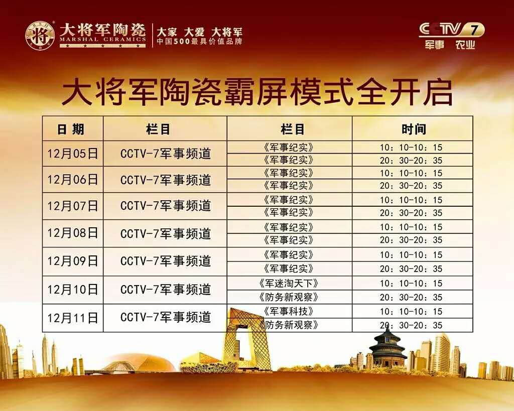 奔跑吧12月，大將軍陶瓷央視廣告為您吶喊助威
(圖1)