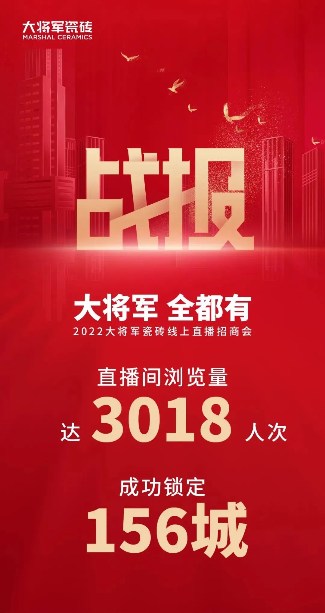 2小時，156城！大將軍瓷磚2022首場直播招商峰會圓滿收官！(圖2)